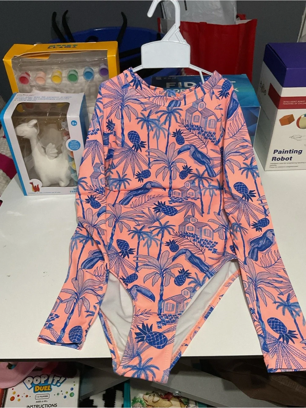 Snapper Rock Pink and Blue Tropical Long-Sleeve One-Piece Swimsuit